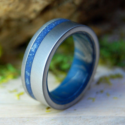 Your Beach In Blue | Men's Beach Sand, Blue Silver & Titanium Wedding Ring - Minter and Richter Designs