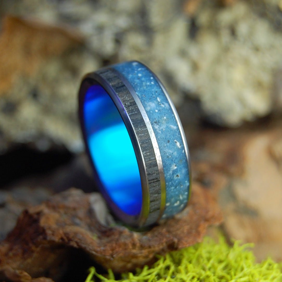 Your Personal Rocks Or Sand Blue | Men's Your Rocks, Sand, Irish Bog Oak & Titanium Wedding Ring - Minter and Richter Designs