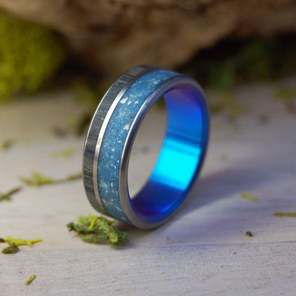 Your Personal Rocks Or Sand Blue | Men's Your Rocks, Sand, Irish Bog Oak & Titanium Wedding Ring - Minter and Richter Designs