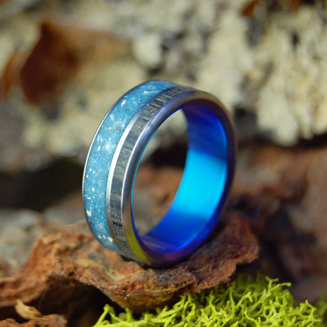 Your Personal Rocks Or Sand Blue | Men's Your Rocks, Sand, Irish Bog Oak & Titanium Wedding Ring - Minter and Richter Designs