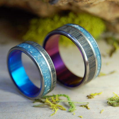 Your Personal Rocks Or Sand Purple And Blue | Your Rocks And Sand & Irish Bog Oak - Titanium Wedding Ring - Minter and Richter Designs