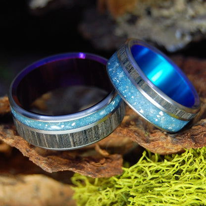 Your Personal Rocks Or Sand Purple And Blue | Your Rocks And Sand & Irish Bog Oak - Titanium Wedding Ring - Minter and Richter Designs