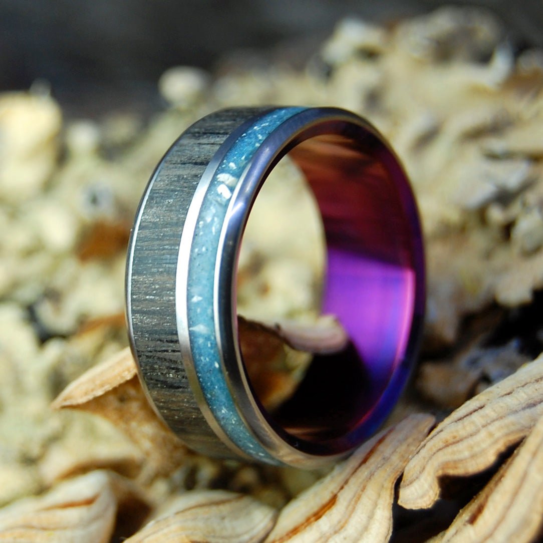 Your Personal Rocks Or Sand Purple | Men's Irish Bog Oak, Rocks or Sand, & Titanium Wedding Ring - Minter and Richter Designs