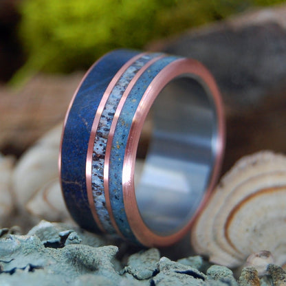 Zadkiel | Men's Blue Maple Wood, France Beach Sand, Moose Antler & Titanium Wedding Ring - Minter and Richter Designs