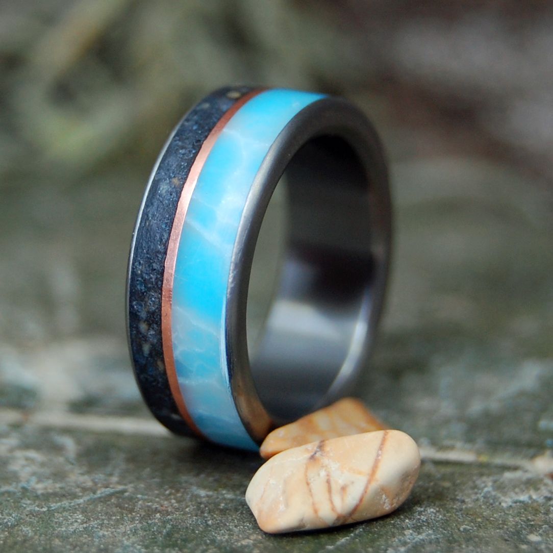 VINEYARD DAYS | Larimar, Copper & Martha's Vineyard Sand Titanium Wedding Ring - Minter and Richter Designs