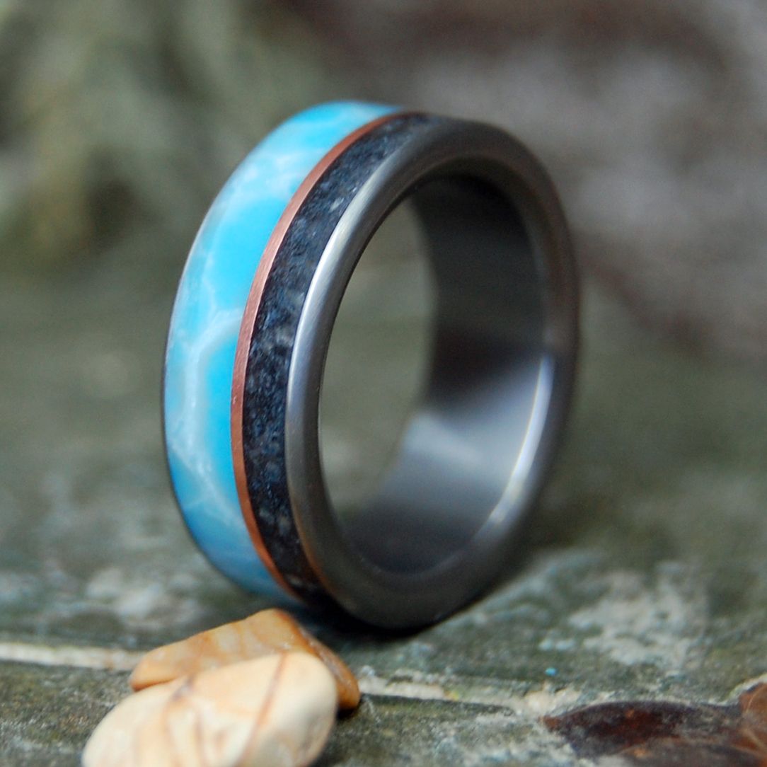 VINEYARD DAYS | Larimar, Copper & Martha's Vineyard Sand Titanium Wedding Ring - Minter and Richter Designs