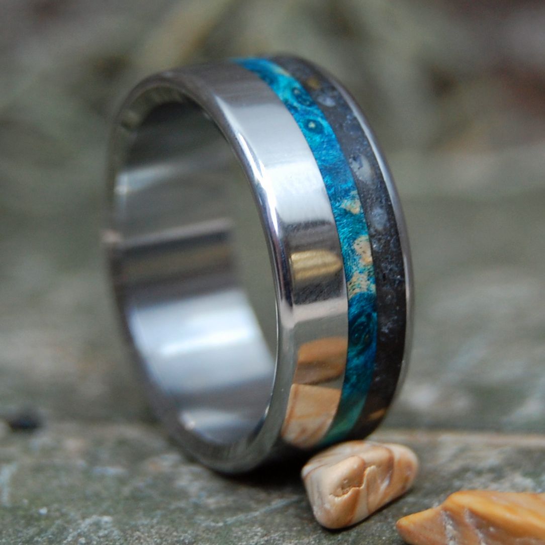 VINEYARD NIGHTS | Blue Box Elder & Martha's Vineyard Sand Titanium Wedding Ring - Minter and Richter Designs