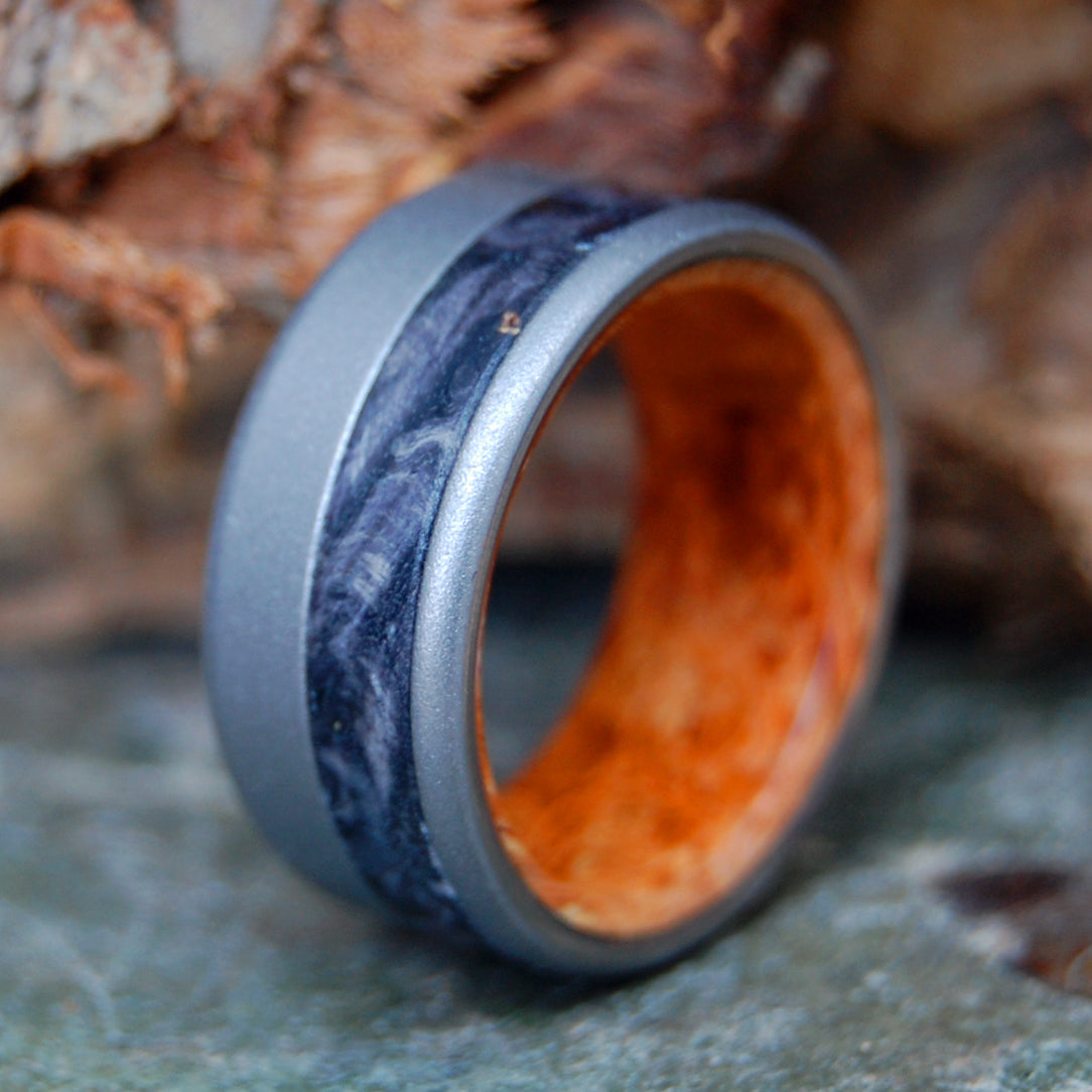 NIL SINE NUMINE | Titanium and Box Elder Wood Wedding Rings - Minter and Richter Designs