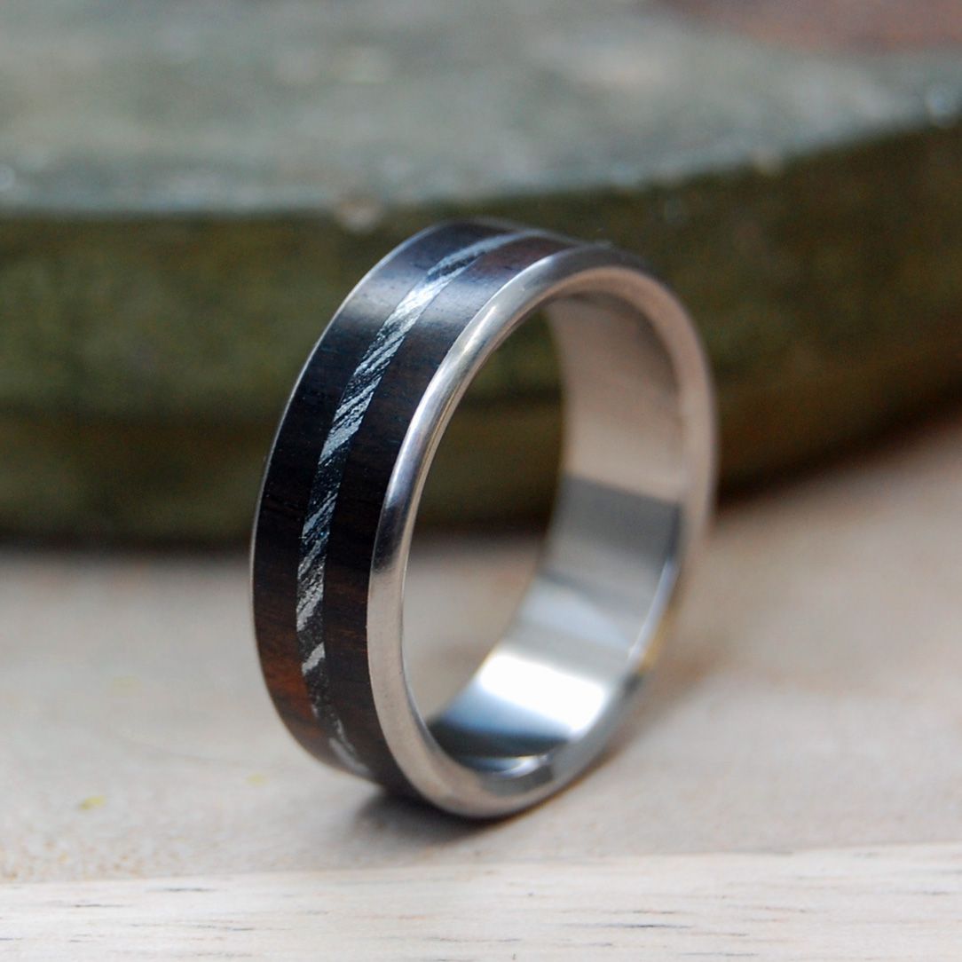 ZODIAC | Ebony Wood & Mokume Gane Titanium Wedding Rings - Minter and Richter Designs