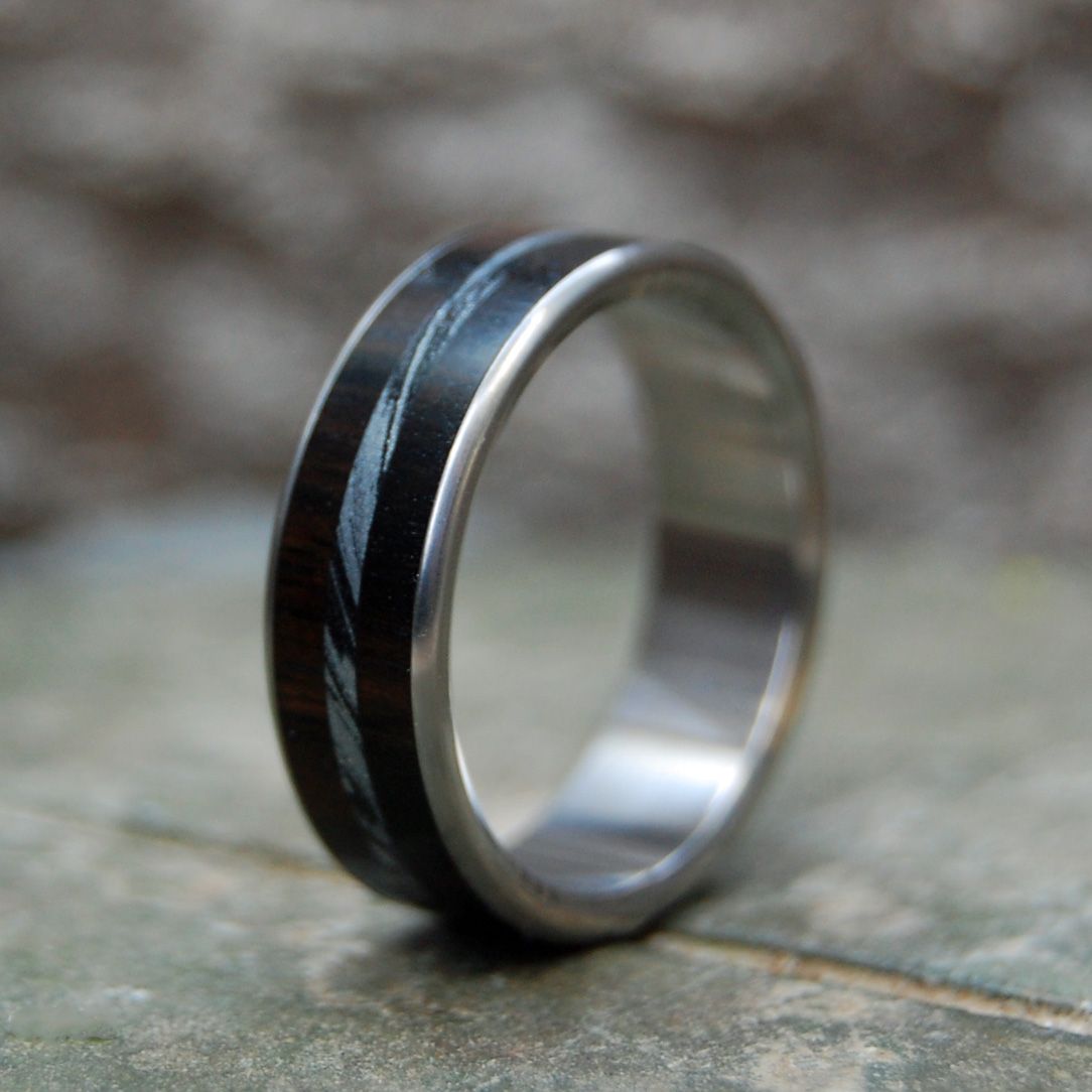 ZODIAC | Ebony Wood & Mokume Gane Titanium Wedding Rings - Minter and Richter Designs