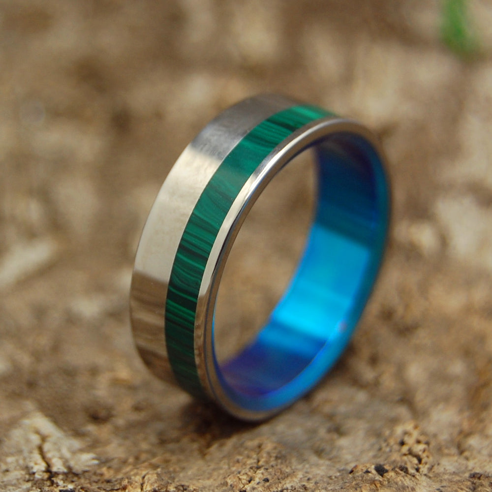 Hummingbird | Titanium Ring with Green Malachite Inlay