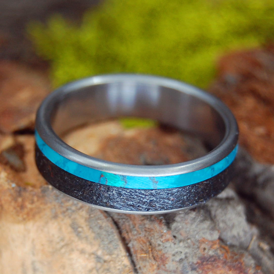 KISSED BY AURORA | Icelandic Lava & Chrysocolla Stone - Titanium Wedding Ring - Minter and Richter Designs