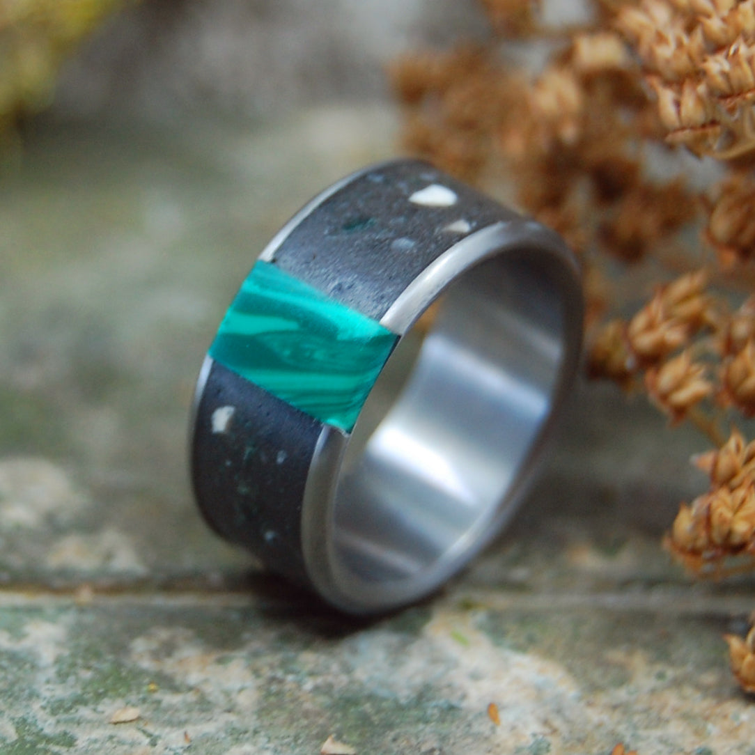 JERUSALEM STONE WISDOM | Jerusalem Stone & Chrysocolla Stone Men's Wedding Rings - Minter and Richter Designs