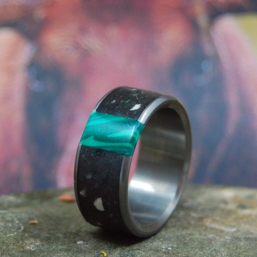 JERUSALEM STONE WISDOM | Jerusalem Stone & Chrysocolla Stone Men's Wedding Rings - Minter and Richter Designs