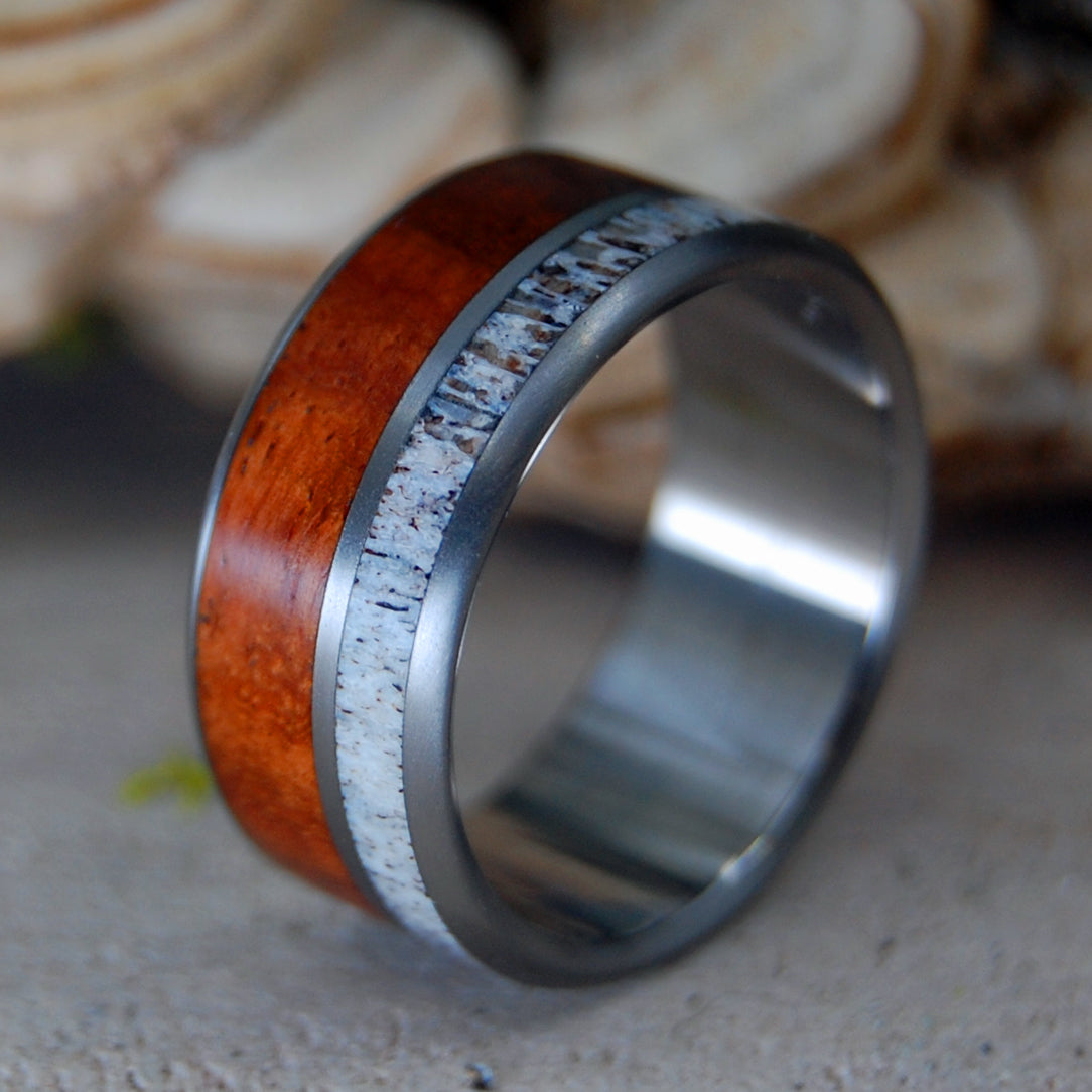 MOOSE AMBOYNA | Moose Antler & Amboyna Burl Wood - Titanium Men's Wedding Rings - Minter and Richter Designs