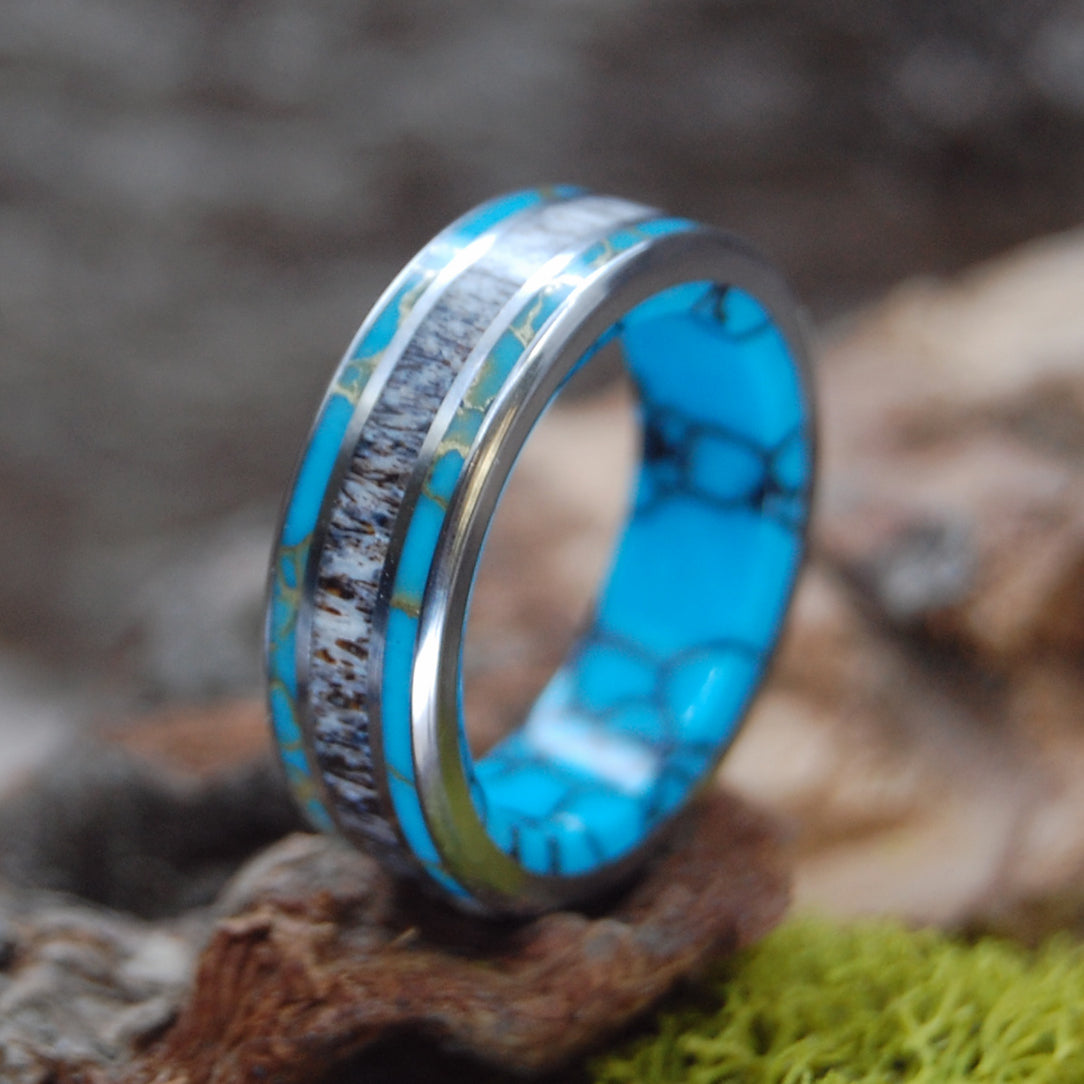 MOOSE OFF MAINE | Turquoise & Moose Antler Wedding Rings - Minter and Richter Designs