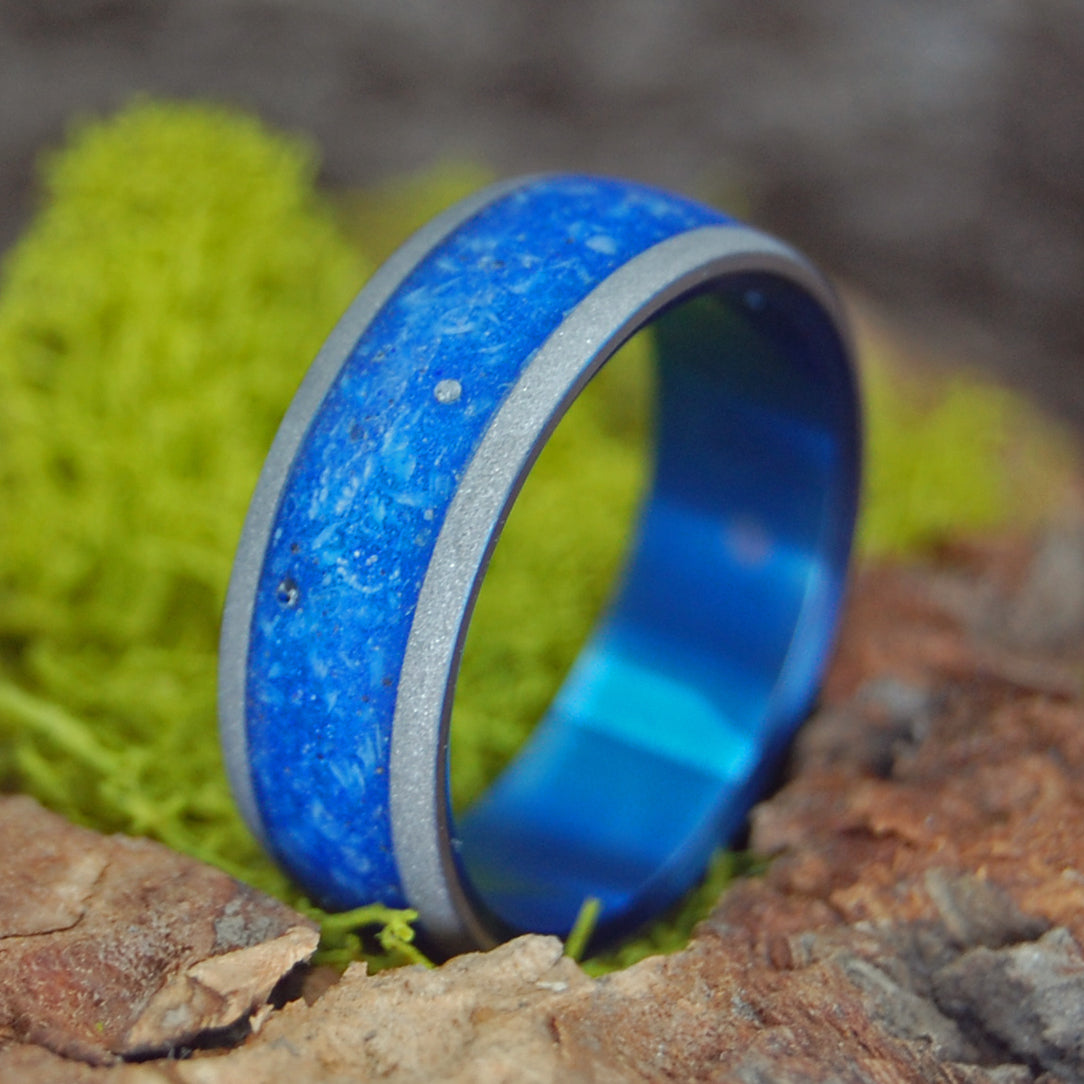 MOOSE UNDER A STARRY SKY | Crushed Moose Antler in Night Sky Concrete Resin - Titanium Wedding Ring - Minter and Richter Designs