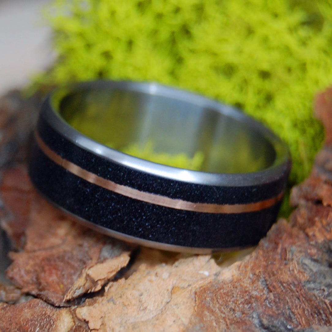 PLAYA NEGRA - Black Beach Sand and Copper - Titanium & Copper Wedding Ring - Minter and Richter Designs