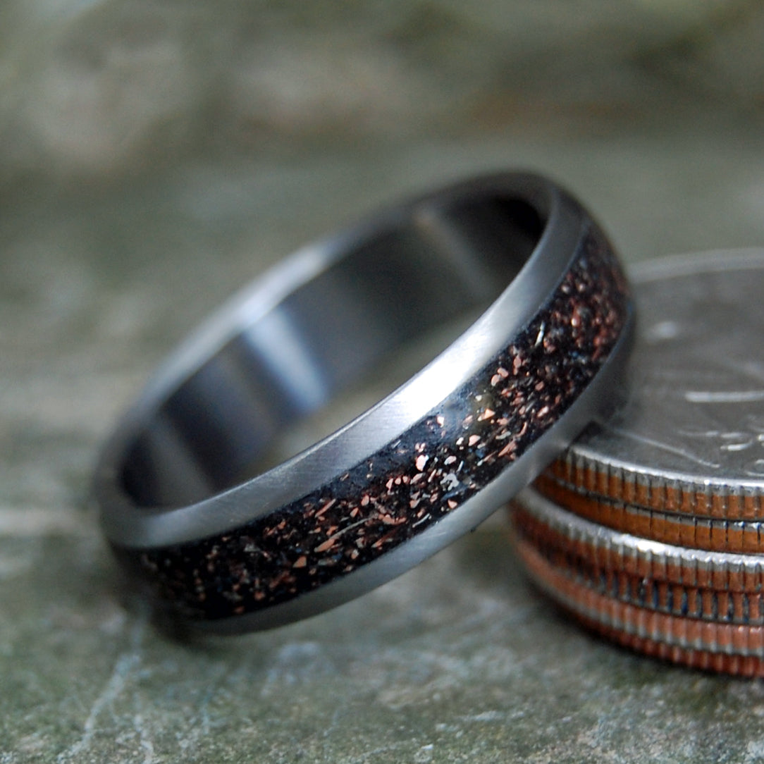 QUARTER SHOT | Ground Quarters & Beach Sand - Titanium Wedding Ring - Minter and Richter Designs