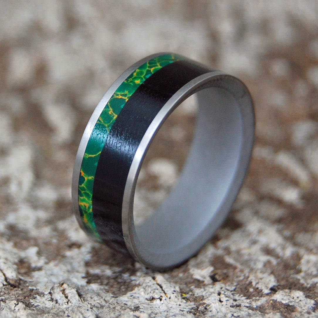 WATER BUFFALO MOSS | Egyptian Jade & African Ebony Wood Wedding Rings - Minter and Richter Designs