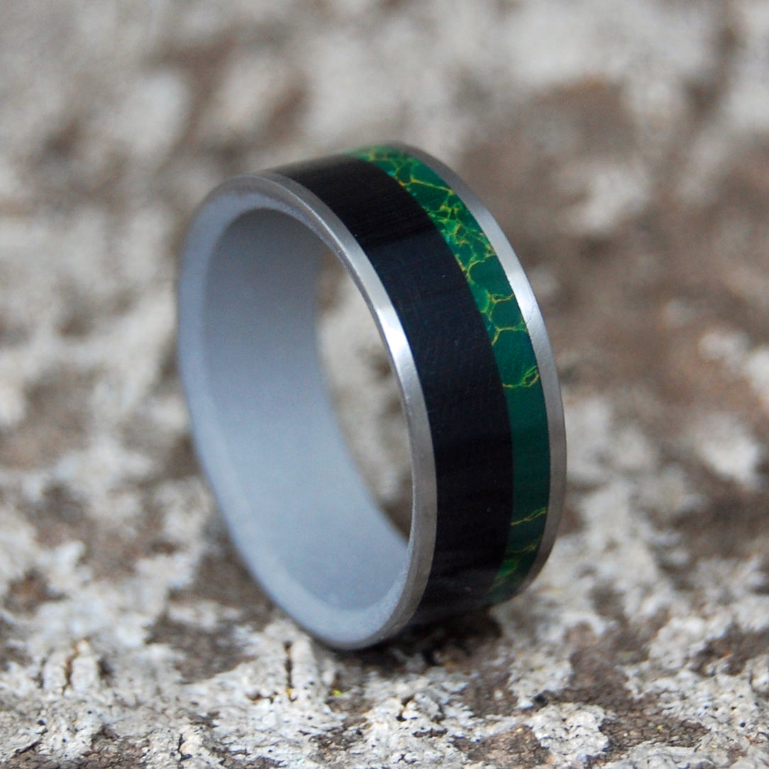 WATER BUFFALO MOSS | Egyptian Jade & African Ebony Wood Wedding Rings - Minter and Richter Designs