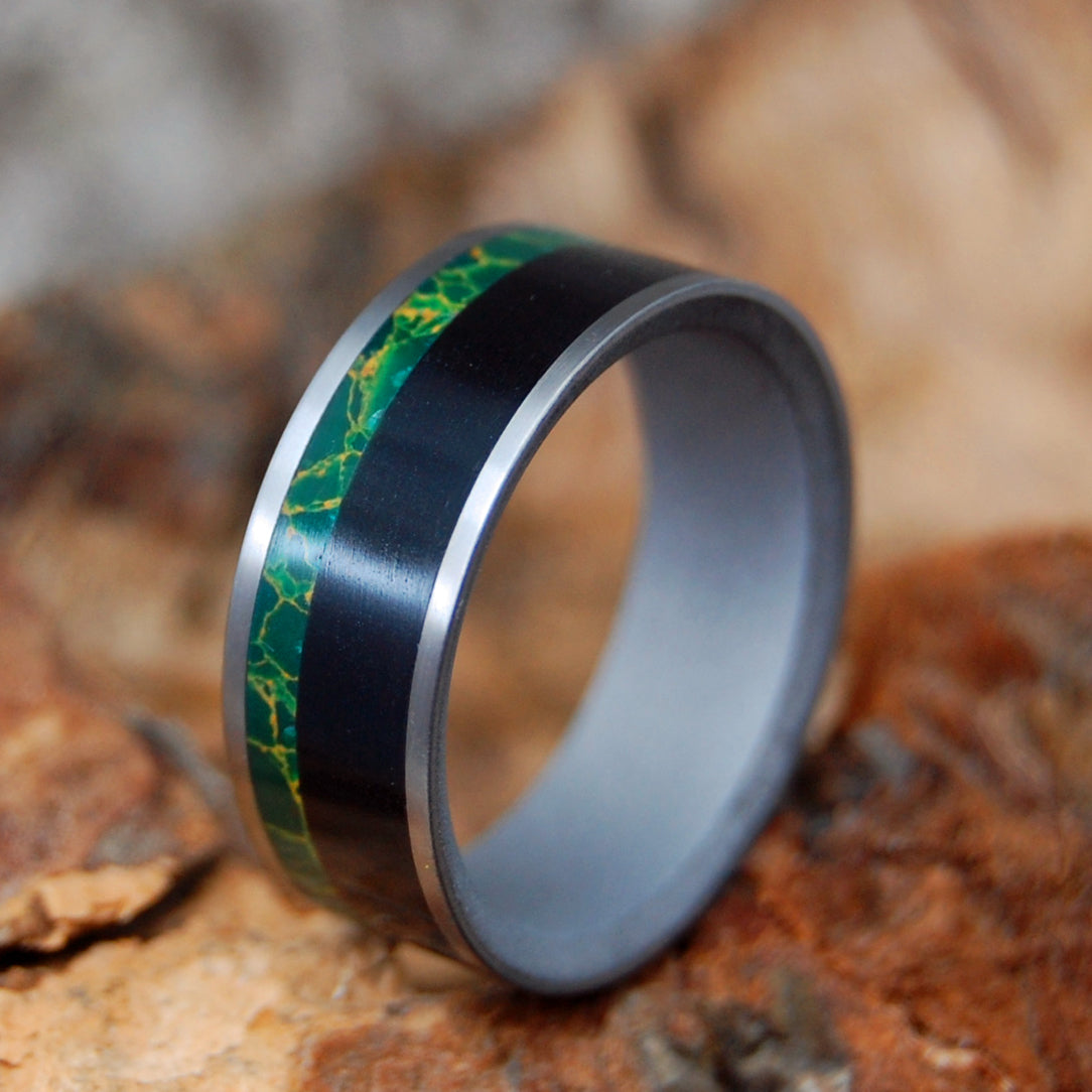 WATER BUFFALO MOSS | Egyptian Jade & African Ebony Wood Wedding Rings - Minter and Richter Designs